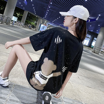 European goods large version of the t-shirt womens European station 2021 new loose net red black bundy medium long ins tide brand short-sleeved