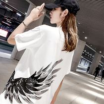 Large code net red t-shirt ins overfire white short sleeves 2022 New spring and summer relaxation with long-style blouses womens clothing