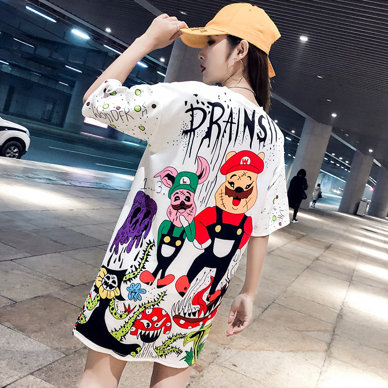 Women's clothing 2022 new European stock big version T-shirt women's tennis red cec short sleeves Loose Foreign Spiced blouses The long version of the ins