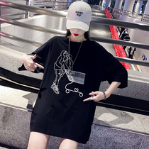 Short sleeve t-shirt woman 2022 new loose European stock big version ancient with a touch of teenage girl boar pig with long overfire cec