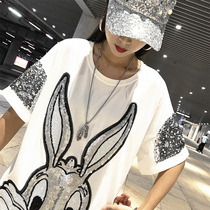 White t-shirt womens short-sleeved 2021 new summer loose in the long section large size womens clothing fat mm design sense niche tide