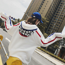 Spring and autumn and winter white sweater 2021 new female bf lazy wind Korean version loose hooded jacket ins tide brand velvet