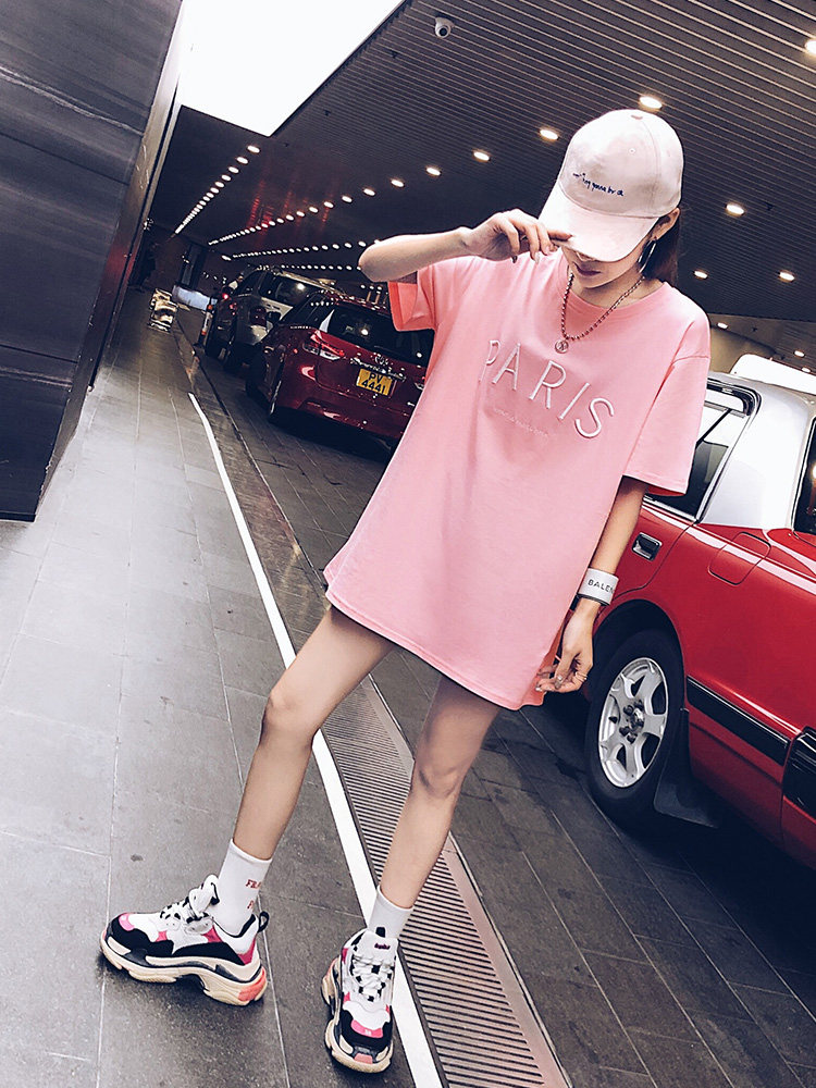 European goods large version T-shirt female 2022 new loose summer ins tide brand embroidery top pink super fire cec short sleeve