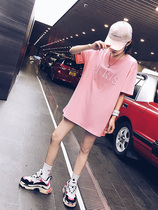 Eurostock big version t-shirt woman 2022 new loose summer ins Tide Card Embroidered Blouse Pink Ultra-Fire Cecc Short Sleeve