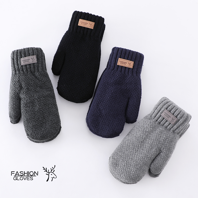 冬用男性用手袋、暖かく防寒性に優れ、ベルベットと厚手の綿、韓国スタイルのトレンディな学生男の子用ウールバッグ、ミトン、秋と冬