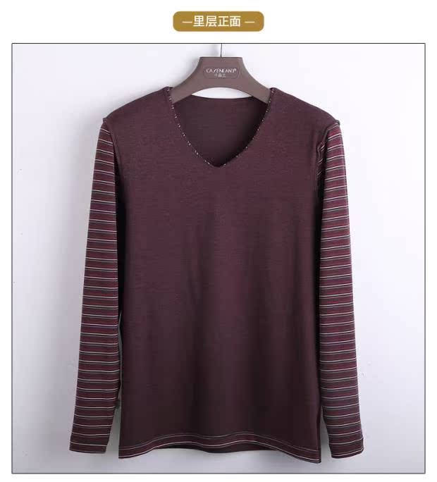 Đồ lót nam Kasenlan giữ nhiệt đôi cashmere ngọn dày V-cổ không có dấu vết cơ sở đồ lót mùa đông 2632 - Áo ấm áo thun giữ nhiệt nữ