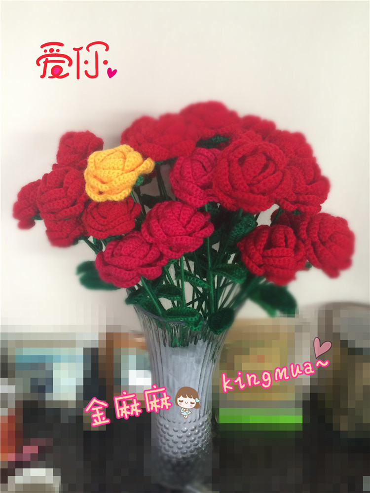 Hand knit knit knitting diy Valentine's Day hair rose finished for girlfriend's wedding gift