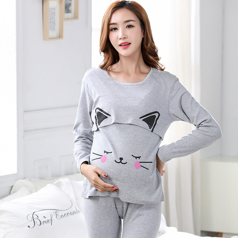 Clear Barn Autumn Winter Style Pregnancy Maternity Dress Home Suit Pure Cotton Moon Subs Postpartum Laced Underwear Pajamas Pyjamas