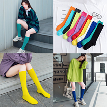 High socks female regular tide ins Middle long calf socks Tide Street autumn winter stockings candy color Japanese White