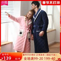 Fenton coral fleece nightgown women's autumn and winter three-layer cotton plus velvet padded couples men's bathrobe pajamas all-in-one