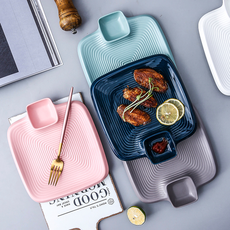 Dip Saucer Dish Tray Ceramic Water Dumplings Disc Mother Pan With Vinegar Saucer Plates Home Creative Fries Special Loading Shrimp Pan