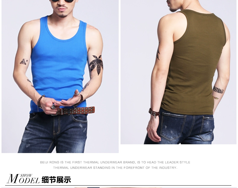 Cool Qiao cổ tròn vest nam Slim đan bốn mùa du lịch tuổi trẻ rắn màu thường xuyên cơ sở vest mồ hôi tươi