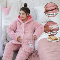 Month clothes Autumn and winter three layers of cotton thickened velvet postpartum pregnancy period pregnant women nursing pajamas January 2 spring and autumn