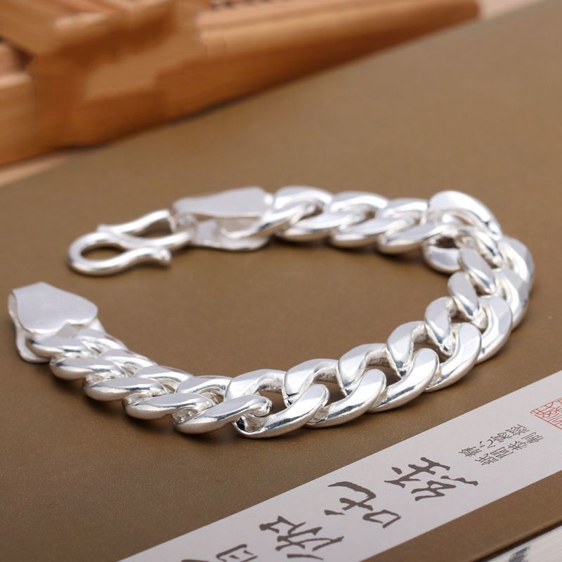 999 Pure Silver Men's Bracelet, Solid Silver Flat Chain, Stylish and Trendy Men's Thick Whip Chain Bracelet, Bold Men's Wide Bracelet 999 Pure Silver Men's Bracelet, Solid Silver Flat Chain, Stylish and Trendy Men's Thick Whip Chain Bracelet, Bold Men's Wide Bracelet
