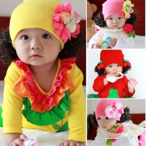 Korean version newborn autumn and winter hat Baby wig hat Infant children spring hat Winter girl wool hat red