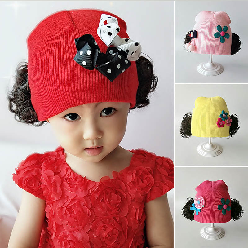 3 baby wig covered head cap princess warm super cute baby boy spring autumn hair line autumn and winter girl 1-2