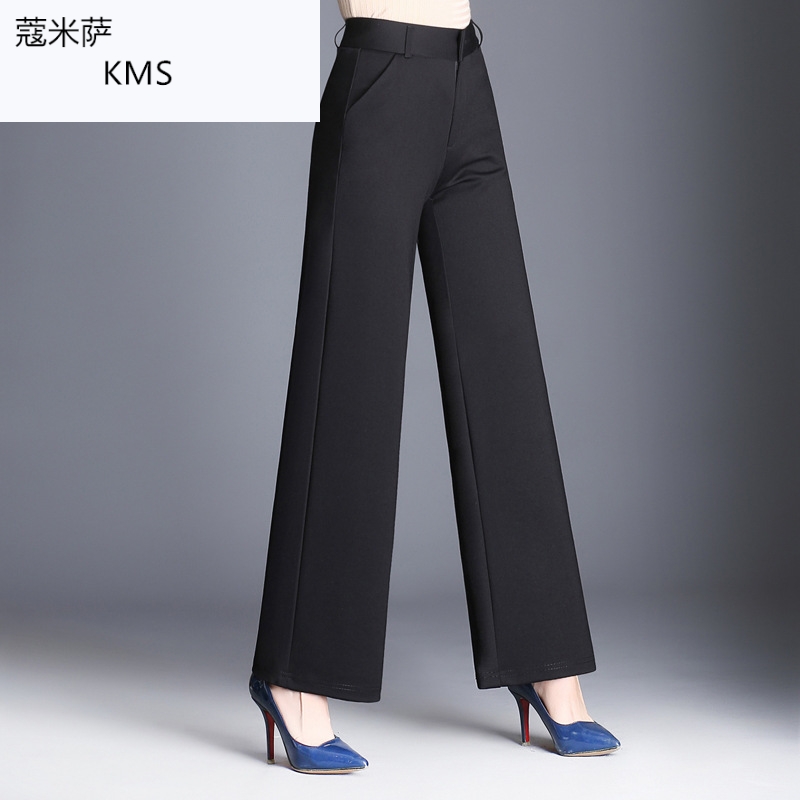 Đen quần thẳng eo cao vào mùa thu thường cảm giác quần rộng chân mùa thu / mùa đông mới loose-fitting quần phù hợp với tăng