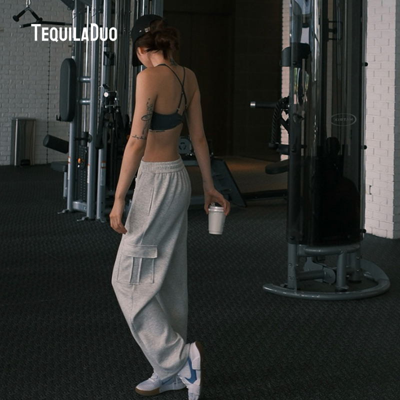 Td Spring American-Style Workwear Loose Sweatpants, Sports Casual Long Pants, Double Side Pockets, Straight-Leg, Simple, Basic, Versatile