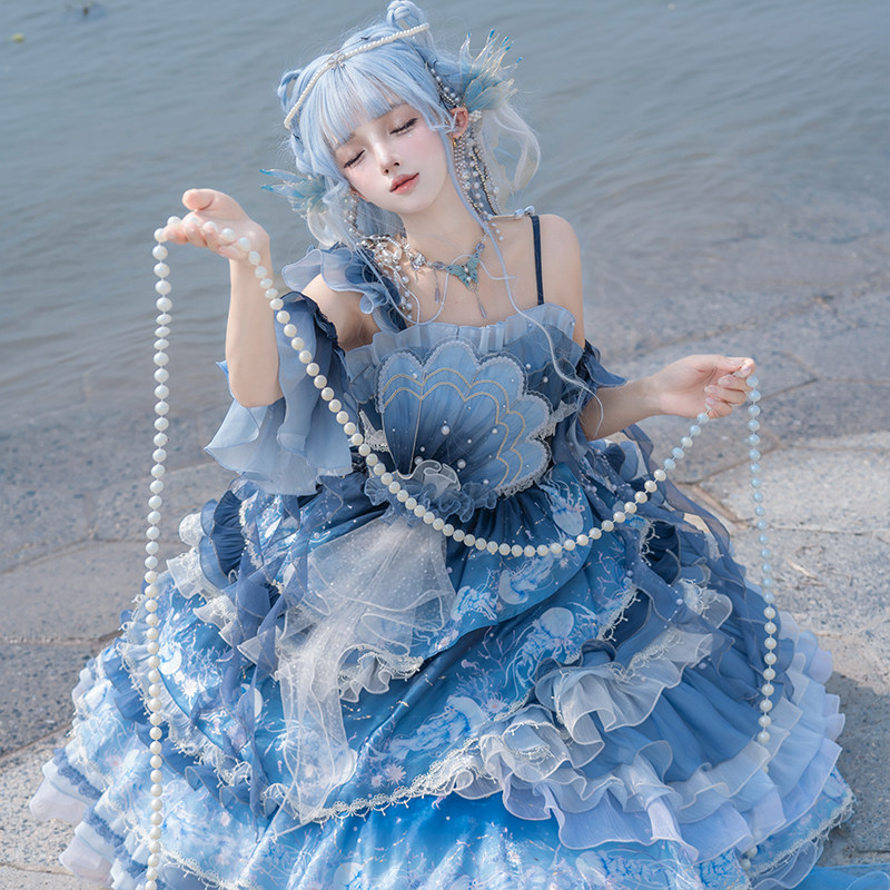 【准现货】樱洛芙蓝息水母渐变JSK：优雅吊带cla系lolita裙，穿出梦幻童话感！-lolita洛丽塔连衣裙-淘宝好物网
