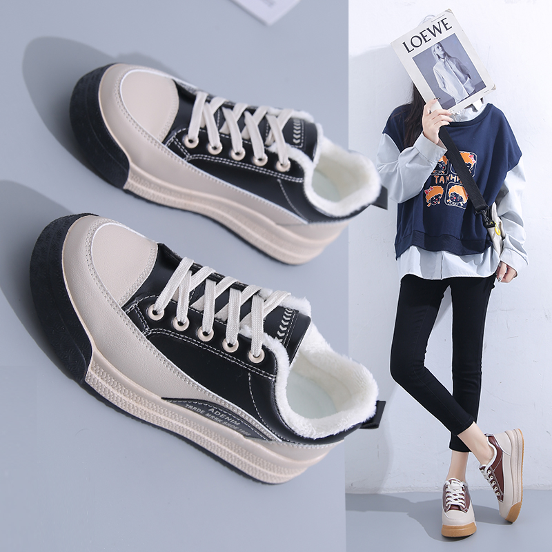 Official website Flagship Store Plus Suede Board Shoes Women Spring Flat Bottom 100 Hitch Edition Students Sports Casual Cotton Shoes 2021 Autumn