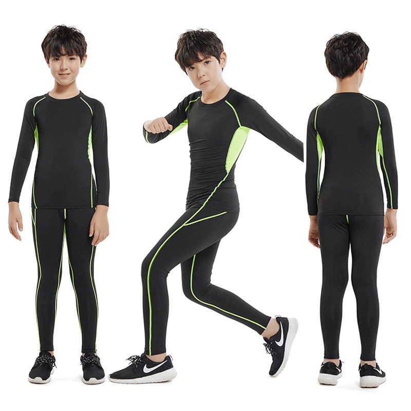 Goodeanderma Children Sports Tight Speed Jersey Suit Fitness Suit Boy Running Suit Women's Basketball Football Fight