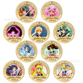 Metal die-cast sticker sailor moon coin water ice moon gold foil banknote creative plastic coin can be customized