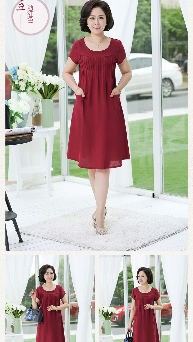 Phụ nữ trung niên của bông và vải lanh dress cộng với phân bón XL 200 pounds người phụ nữ béo mẹ nạp mùa hè váy lỏng váy váy tuổi trung niên