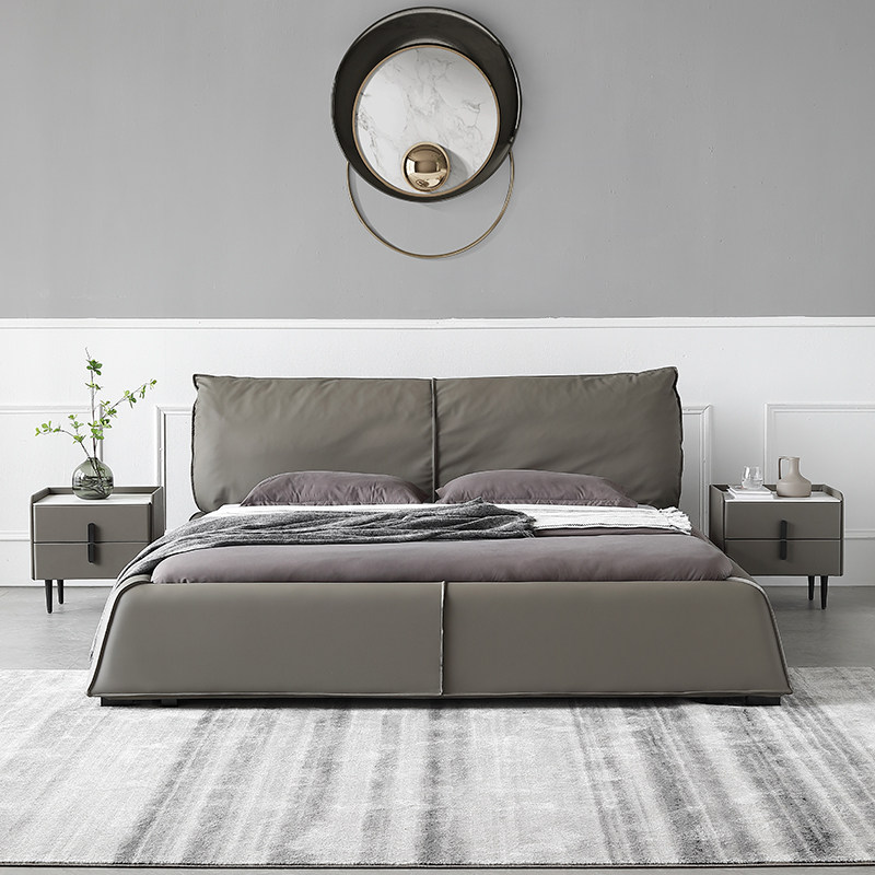 Italian minimalist leather bed modern minimal master bed designer can customize down soft pack wedding bed real bed