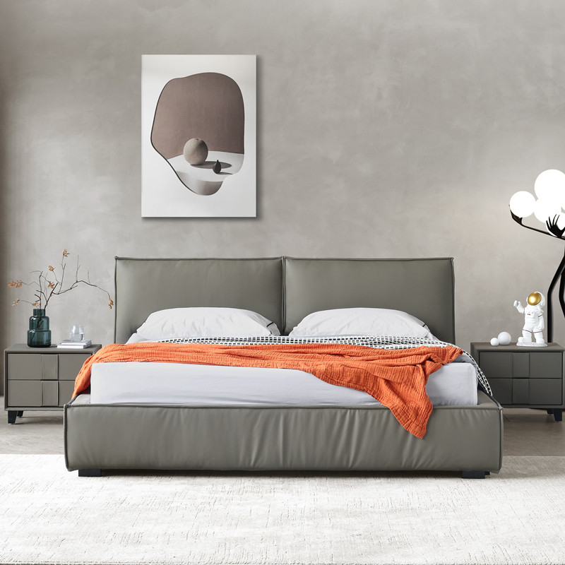 Italian Leather Bed Genuine Leather Bed Modern Minimalist small family Main bedroom with double bed 1 5 m 1 8 m Soft bag customizable bed-Taobao