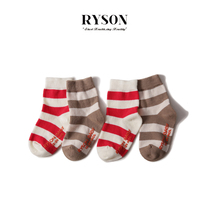 ins RYSON baby childrens clothing spring mens and womens treasure pure cotton red and white brown gray striped mid-tube socks non-slip tide socks