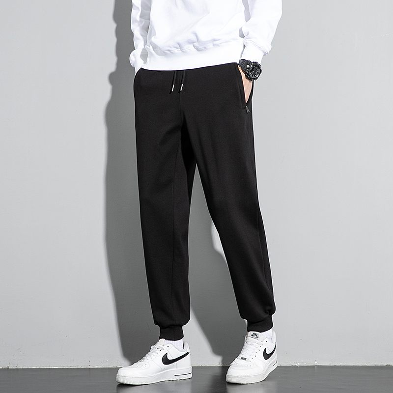 Pure Cotton Sweatpants for Men, Spring and Autumn Style, Large Size, Loose Fit, Jogger Sports Pants, Casual Straight-Leg Long Pants with Zipper