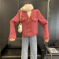 [Поднимите] 0,69 кг мисс Пайт осенью сплошного цвета Прямая длинная рукава одиночная пряжка v -neck Женская одежда L#2