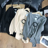 Цветной лонгслив, кардиган, трикотажная булавка, осенний модный свитер, V-образный вырез