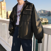 Spring and autumn motorcycle clothes soft leather mens trend loose Korean version of the trend handsome mens pilot youth leather jacket jacket