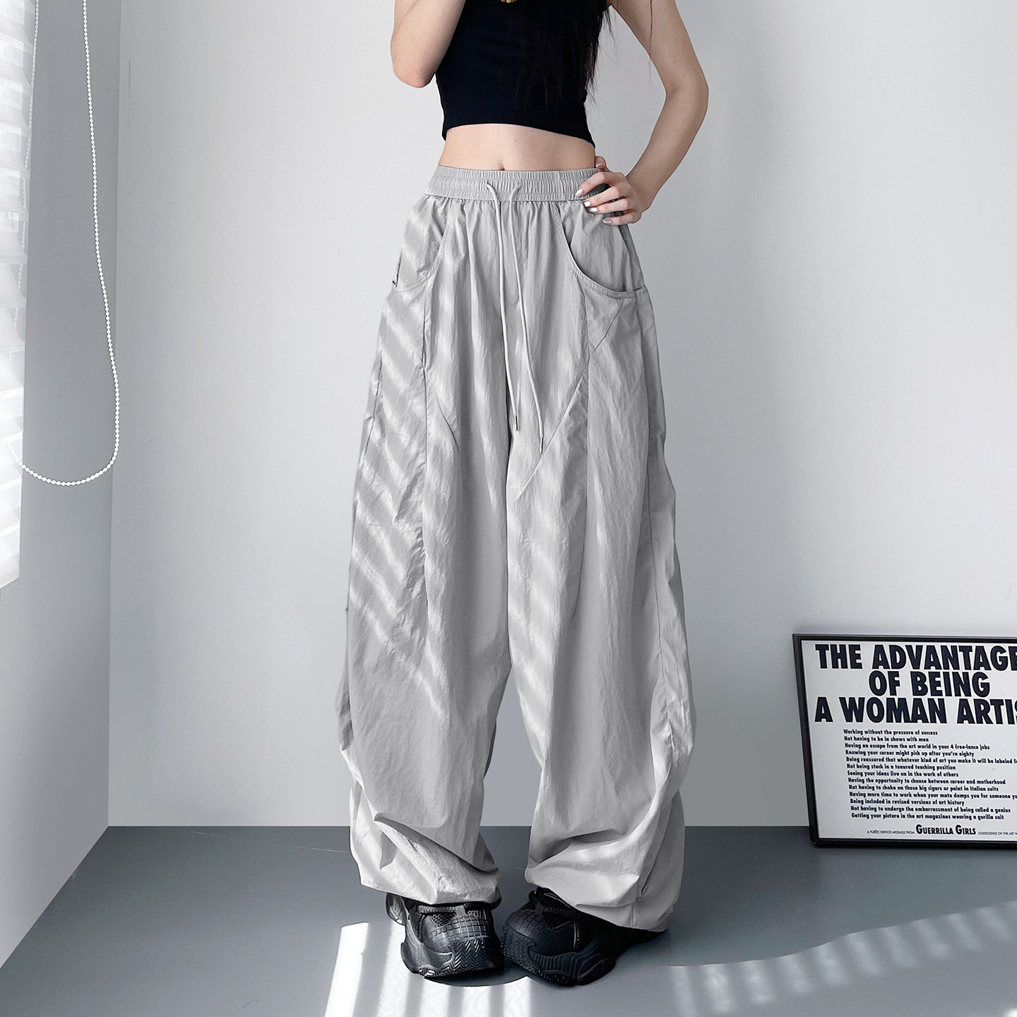 Mi slightly plus size fat mm summer slimming casual wide leg pants