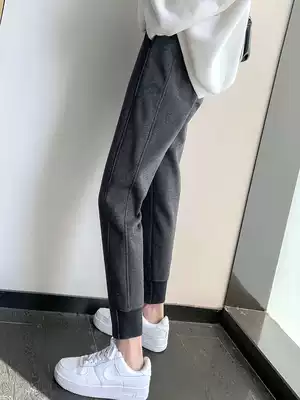 Sweatpants Women's Big size fat mm2020 autumn and winter plus velvet thickened nine-point bunch feet Harlan Gray small foot pants