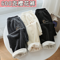 Plus velvet padded pants winter cherry blossom pants chenille radish pants mink velvet warm grandma pants slim high waist womens pants