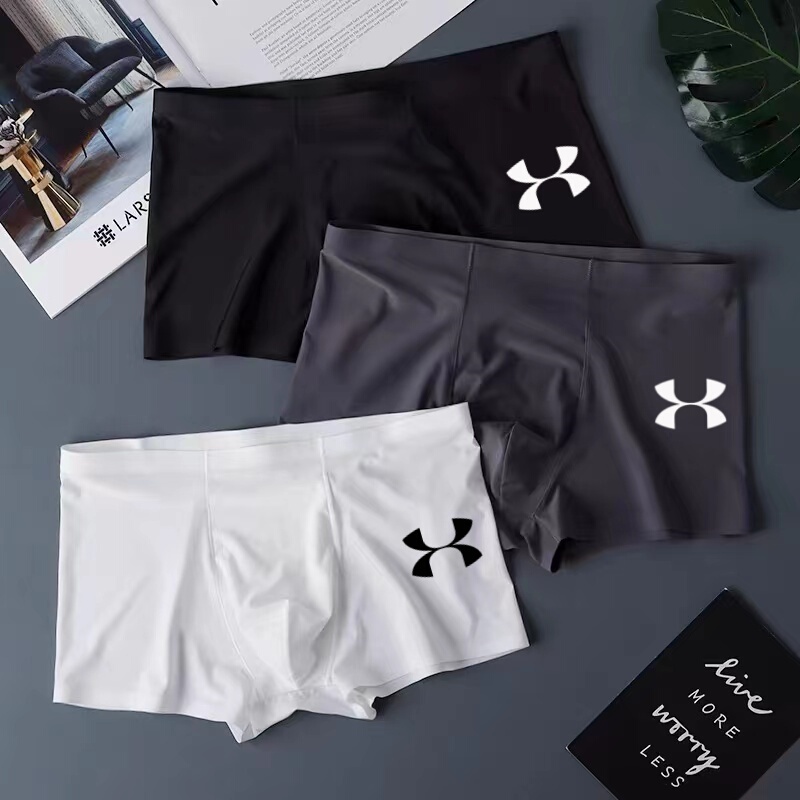 Authentic Ua Men's Ice Silk Boxer Briefs, Seamless, Quick-Drying, Breathable, Antibacterial, Sports Shorts