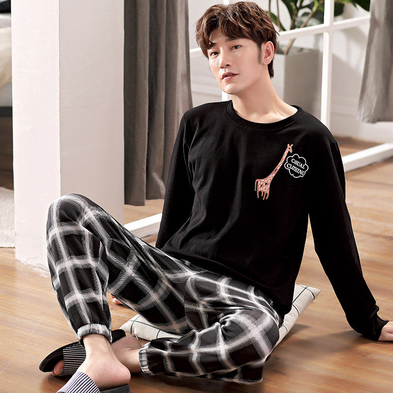 Men Long Sleeves Pure Cotton Pyjamas Summer Spring Autumn Season Thin Young Middle Summer Casual All-cotton Home Suit Suit