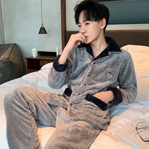 Mens pajamas autumn and winter coral velvet padded velvet winter flannel home wear winter suit