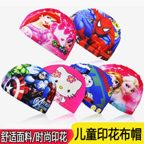 Childrens swimming cap Boys and girls cartoon printed swimming cap Sunscreen head protection ear cloth cap Primary school goggles set