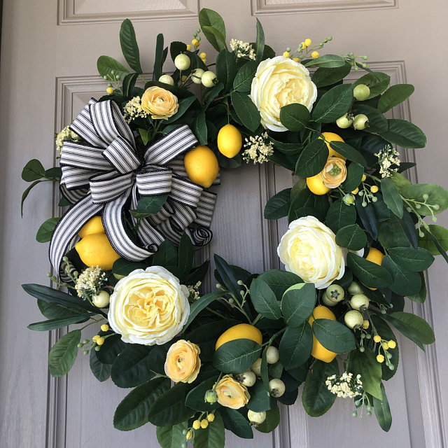 Lemon Wreath Summer Artificial Wreath Eternal Flower Wreath Door Hanging Wall Hanging Decoration