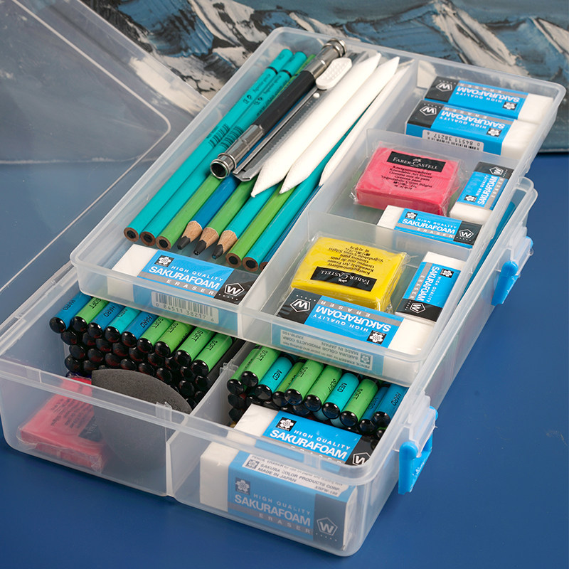 Sketch pencil box for art students to draw transparent large large capacity pencil case double-layer multifunctional storage box