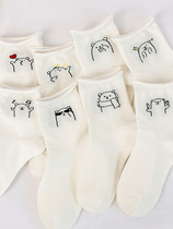 White Curl Socks Children Spring Summer Thin cartoon Japanese Department Cute Little Bear Jk Midbarrel Socks Cotton Summer Ins