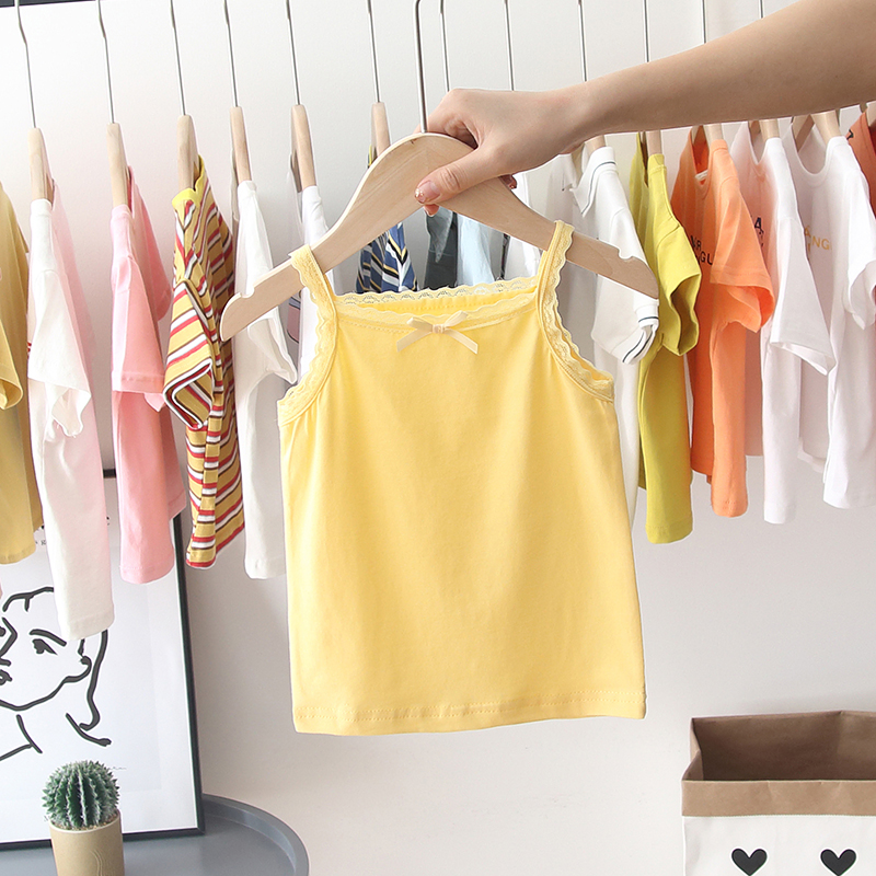 Trẻ em gái và trẻ em mặc áo sling nhà quần áo đồ ngủ nhỏ cô gái bông và vừa bottomshirt đồ lót em bé.