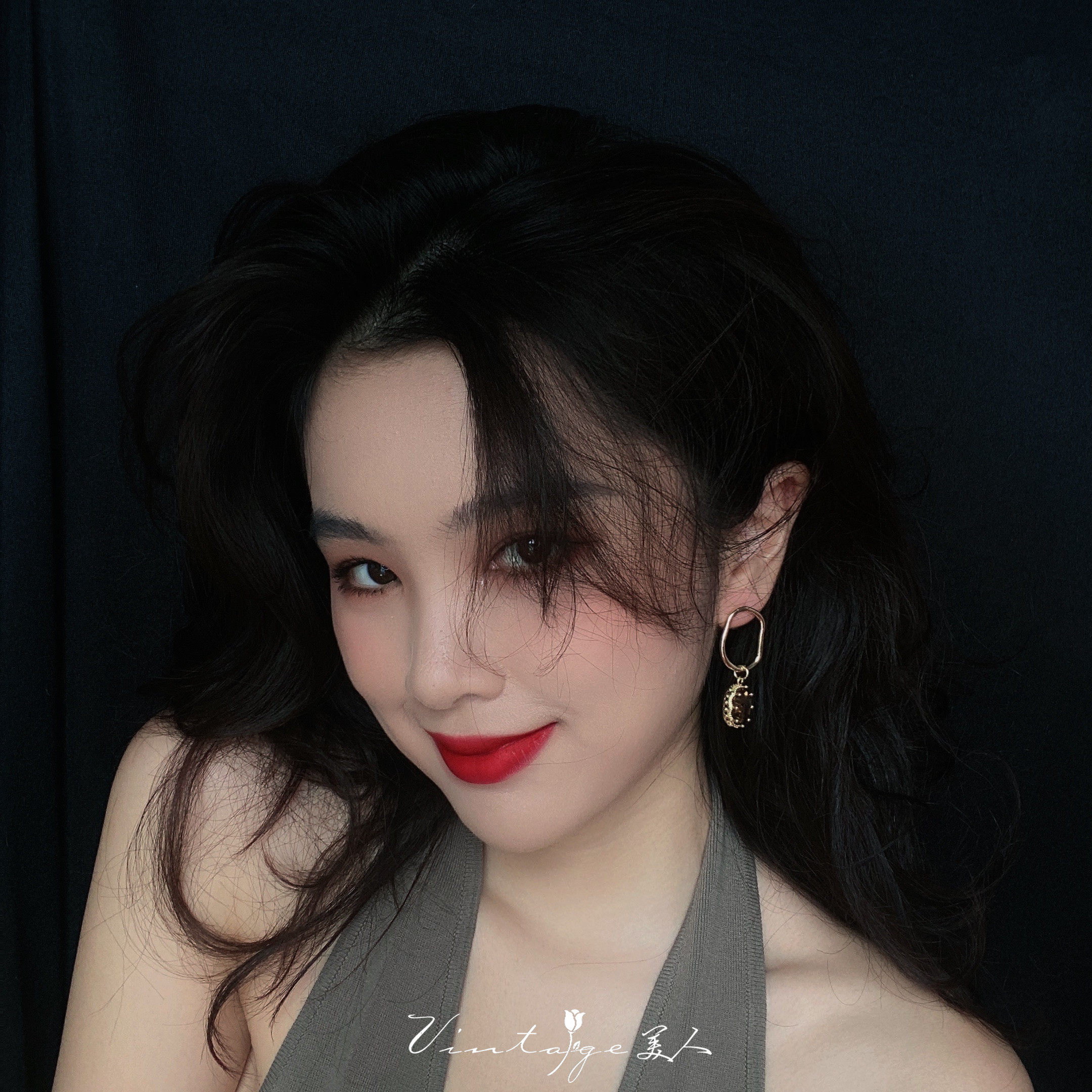 「曼哈顿老店」法式vintage小众设计复古不对称茶色水晶耳环/耳夹详情6