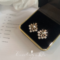 Dawn Waltz French niche gentle advanced sense exquisite elegant rhinestone pearl diamond stud earrings earrings