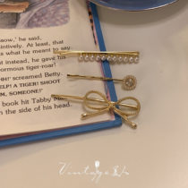 Roman Holiday French retro vintage design Pearl rhinestone bow hair edge clamp hairclip combination