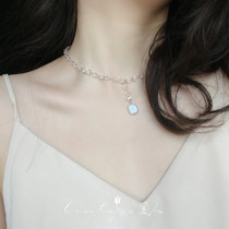 Crimson romantic night retro gentle elegant temperament dream girl heart transparent small ice block choker necklace