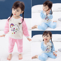 s Girls Pajamas autumn flannel Children 3 female baby 1 two 2 4 for five-6-year-old girl two piece